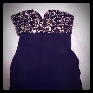 Black sequin strapless dress